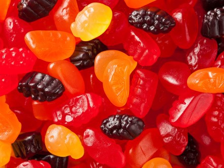 A close up of gummy fruit snacks.