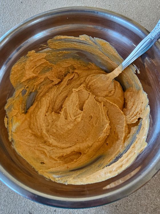 The pumpkin, peanut butter, and yogurt mixed well.