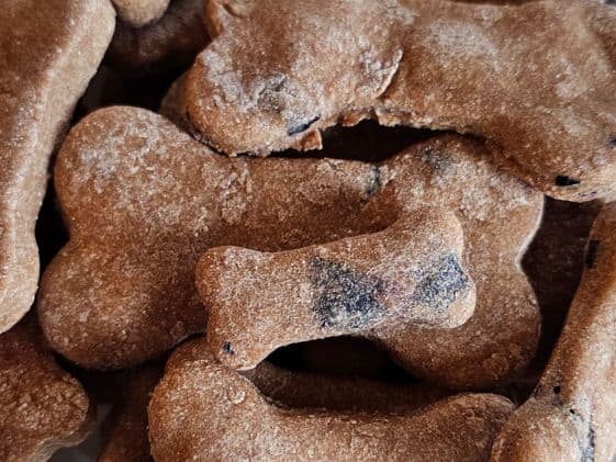 Bone shaped apple blueberry dog treats.