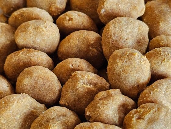 Closeup of sweet potato pumpkin dog treats.