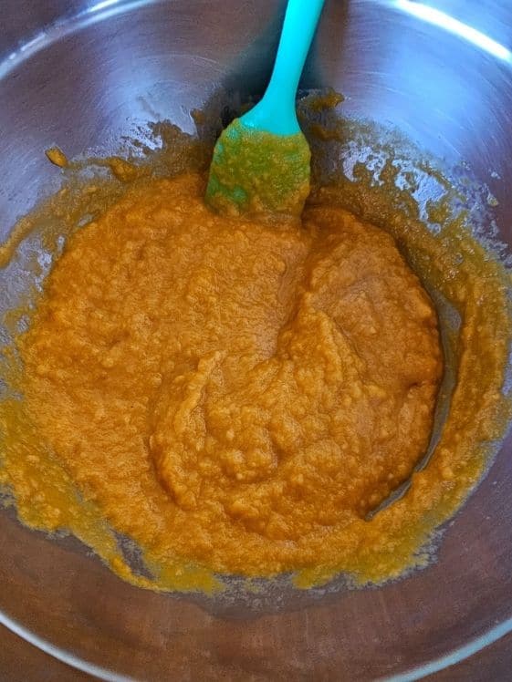 Wet ingredients mixed in a mixing bowl.